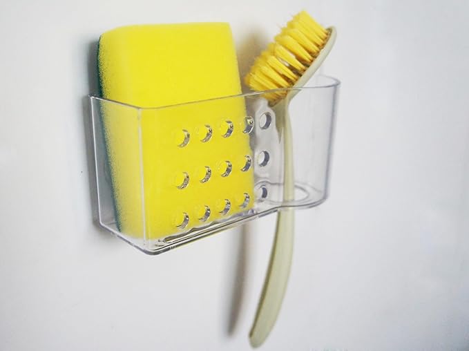 AMUONTY Sponge Holder for Kitchen Sink Suction, Plastic Sink Brush Sponge Caddy - Image 2