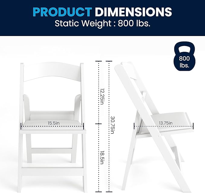 Flash Furniture Hercules Series Folding Chairs for Weddings and Formal Events, Stackable Commercial Event Seats with 1,000-lb. Static Weight Capacity, Set of 2, White - Image 2