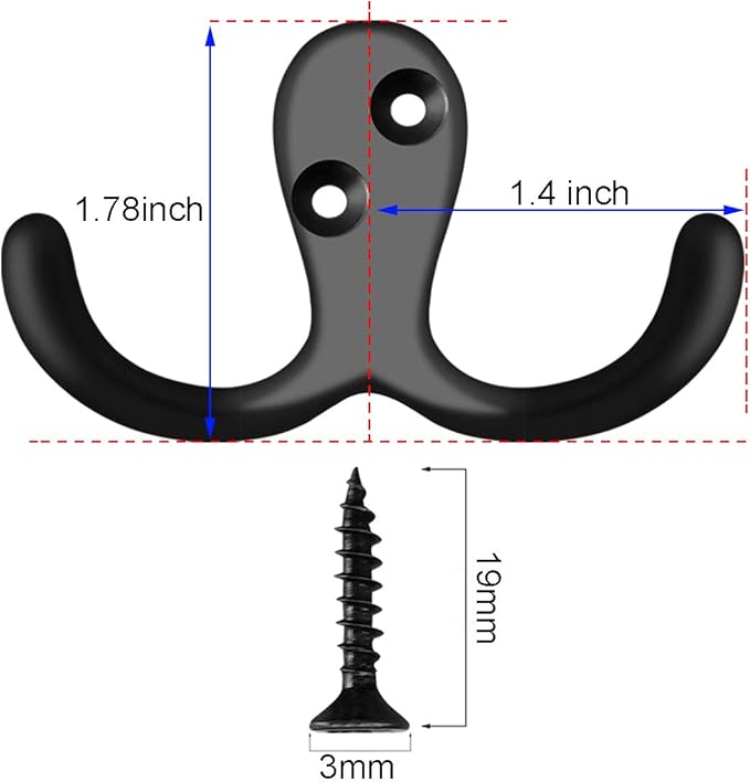 IBosins 10 Pack Heavy Duty Double Prong Coat Hooks Wall Mounted - Image 2