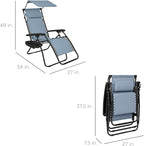 Best Choice Products Folding Zero Gravity Outdoor Recliner Patio Lounge Chair w/Adjustable Canopy Shade, Headrest, Side Accessory Tray, Textilene Mesh - Dusty Blue - Image 2