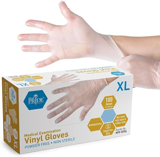 MED PRIDE Medical Vinyl Examination Gloves Latex & Rubber Free, Ultra-Strong by MEDPRIDE