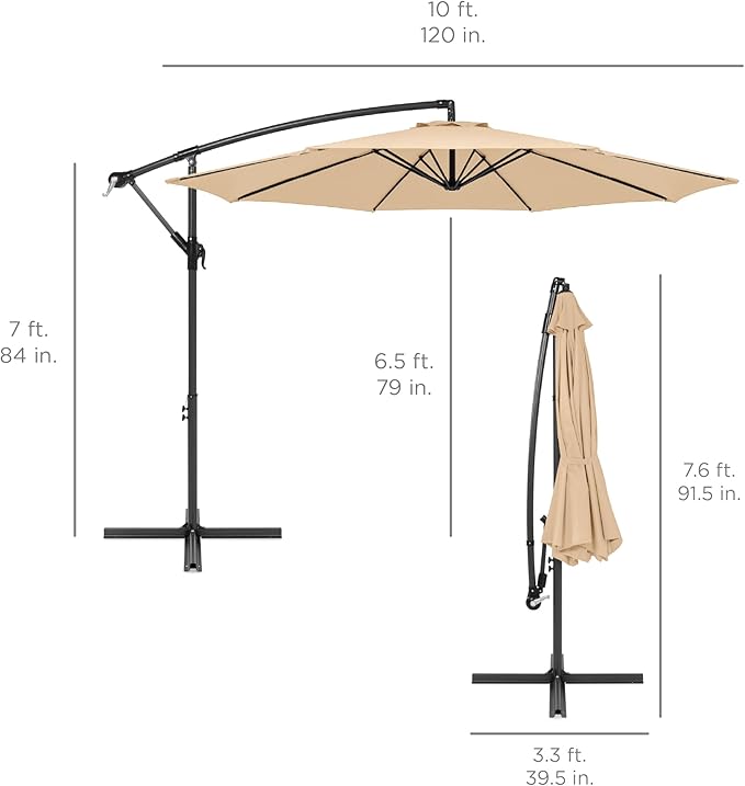 Best Choice Products 10ft Offset Cantilever Hanging Market Patio Umbrella, 8 Sturdy Ribs, Easy Adjustment - Sand - Image 7