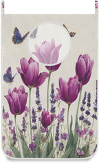 Purple Tulilp Butterfly Hanging Laundry Hamper Door Hampers Bag Basket by Tatenale