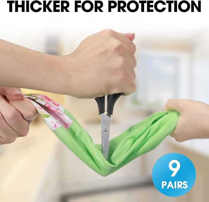 Mimorou 9 Pairs Household Dishwashing Rubber Gloves Long Cuff and Flock Lining - Image 5
