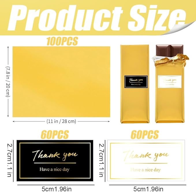 100 PCS Chocolate Bar Foil Wrappers, 11 x 7.9 Inch Aluminum Foil Candy Wrappers - Image 2