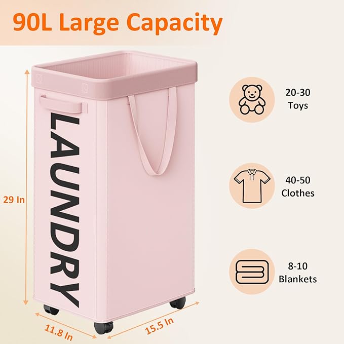 2 Pack Rolling Laundry Basket - Image 3