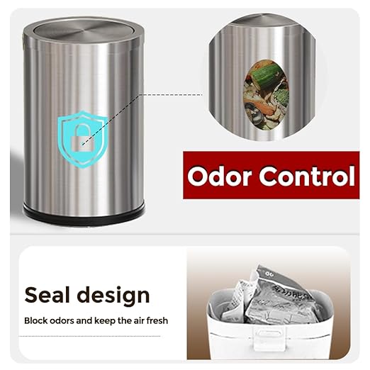 Brushed Nickel Bathroom Trash Can, Stainless Steel Garbage Can - Image 5