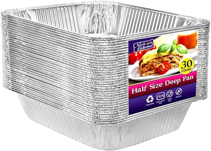 Aluminum Pans Half Size, Extra Heavy Duty Disposable Foil Pans by NicoleHomeCollection