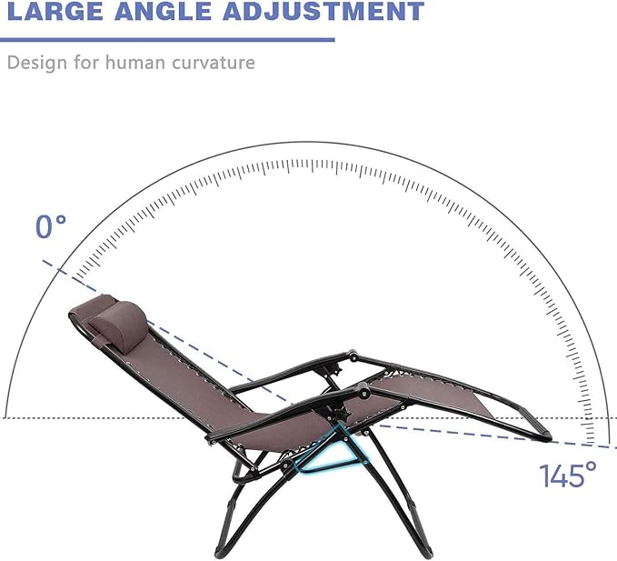Homall Zero Gravity Patio Folding Lawn Chairs Outdoor Gravity Camp Reclining Lounge Chair with Pillows for Poolside Backyard and Beach Set of 2 (Brown) - Image 6