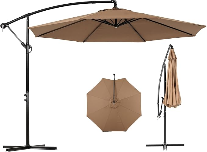 Backyard Expressions 10FT Cantilever Patio Umbrella – Outdoor Offset Hanging Umbrella with Smooth Crank, Tilt Adjustment & UV Protection – Heavy-Duty Steel Frame (Base Not Included) by BackyardExpressions