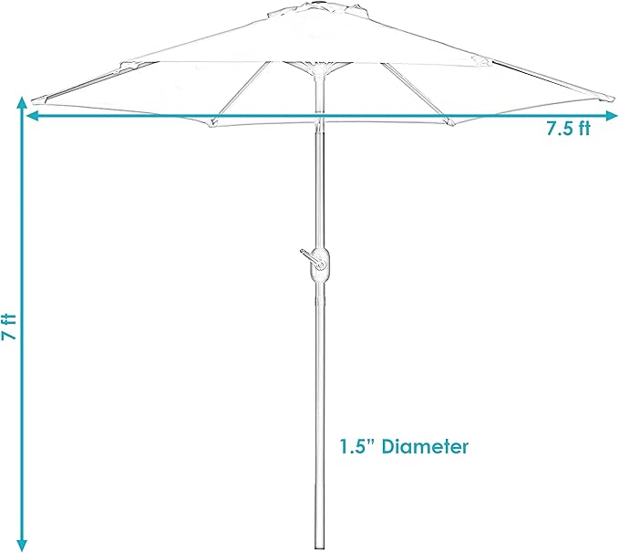 Sunnydaze Outdoor Patio Umbrella - Polyester Table Market Umbrella with Push-Button Tilt and Crank - 6 Sturdy Ribs - Red - 7.5ft - Image 5