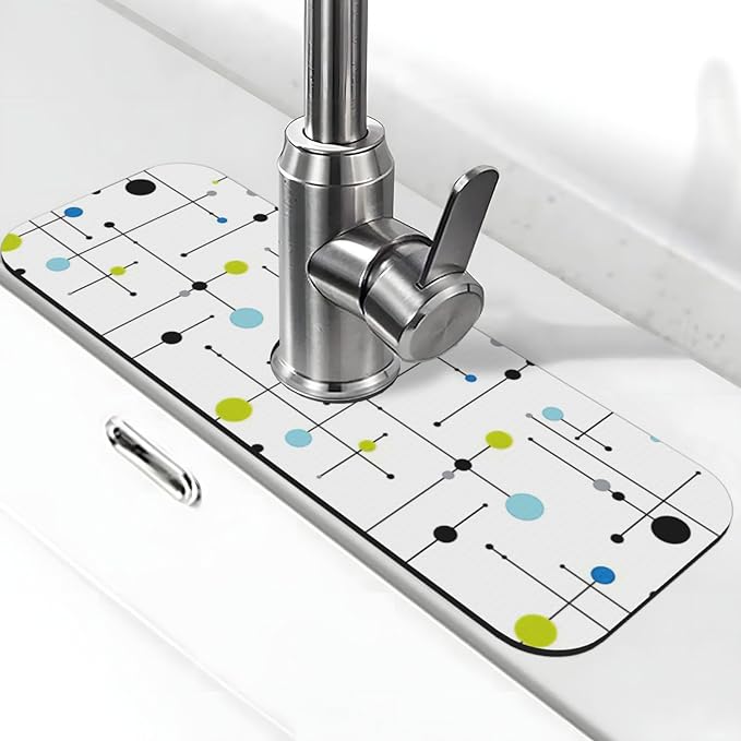 Atomic Mid Century Geometry Rustic Modern Black Kitchen Sink Splash Guard by WILL+BUDXEG