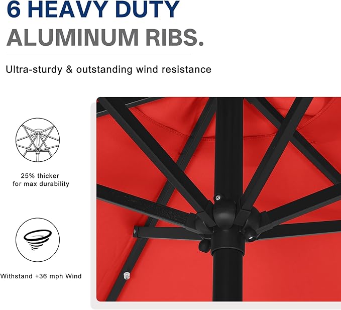 ABCCANOPY Durable Solar Led Patio Umbrellas with 24LED Lights 7.5FT (Red) - Image 6