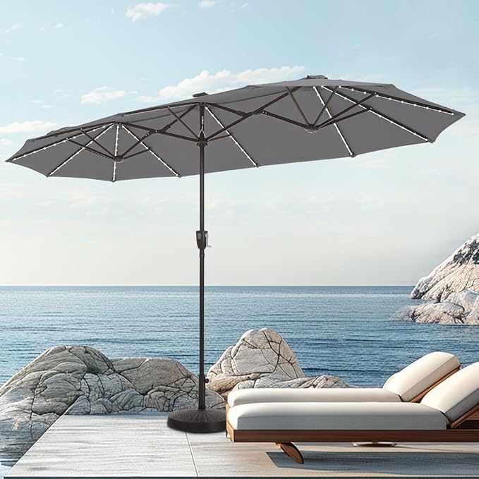 PHI VILLA 13ft Patio Umbrella with 120 PCS Solar-Powered LED Color-Changing Lights, Double-Sided Large Rectanglular Umbrella Outdoor for Table with Crank Lift,Light Grey(No Base) by PHIVILLAThepioneerofcomfortablehouseholdsupplies