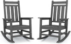 KINGYES Oversized Outdoor Rocking Chair Set of 2, All-Weather Patio Rocking Chairs for Porch, HDPE Outdoor Patio Rockers with High Back & Wide Seat for Garden, Lawn, Gray by KINGYES