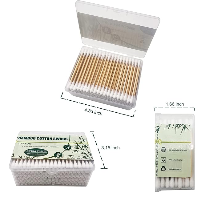 Bamboo Cotton Swabs, Biodegradable Wood Cotton Buds 1000pcs - Image 2