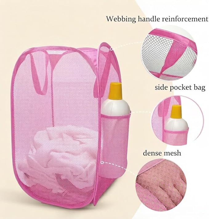The upgraded pop-up laundry basket features a breathable side pocket mesh design - Image 3