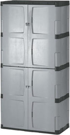 Rubbermaid Freestanding Storage Cabinet Five Shelf with Double Doors Lockable Large 690-Pound Capacity Gray For Garage/Outdoor Garden Tools/Toys/Power Tools/Pool Accessories Grey by Rubbermaid