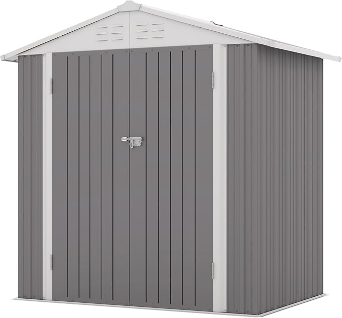 Patiowell 6x4 FT Outdoor Storage Shed, Water-Resistance Metal Outdoor Sheds with Vents & Lock, Garden Shed of Galvanized Steel for Lawn, Patio, Backyard Garden Tools, Bikes, Gray - Image 2