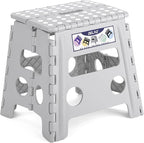 Delxo Folding Step Stool, 13 inch Non-Slip Foldable Stools for Kids & Adults Up to 300 LBS, Step Stool with Handle, Lightweight for Kitchen, Bathroom, Bedroom, Garden, Grey, 1PC by Delxo