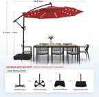 wikiwiki 10ft Solar LED Patio Umbrella with Base Included, Offset Umbrella with Weighted Sandbag Base, Cantilever Patio Umbrellas for Backyard, Garden & Deck, 32 LED Lights & Polyester Shade, Red - Image 5
