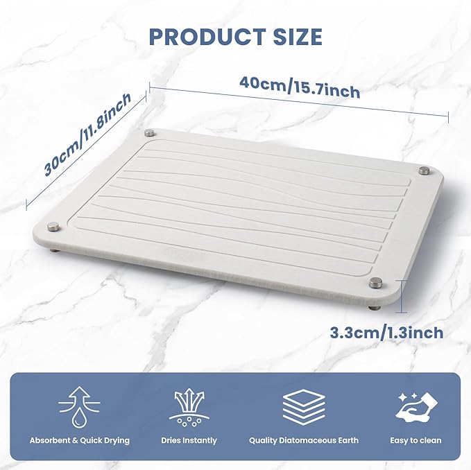 Stone Dish Drying Mats for Kitchen Counter 15.7"x 11.8" Quick Dry Stone Drying - Image 4