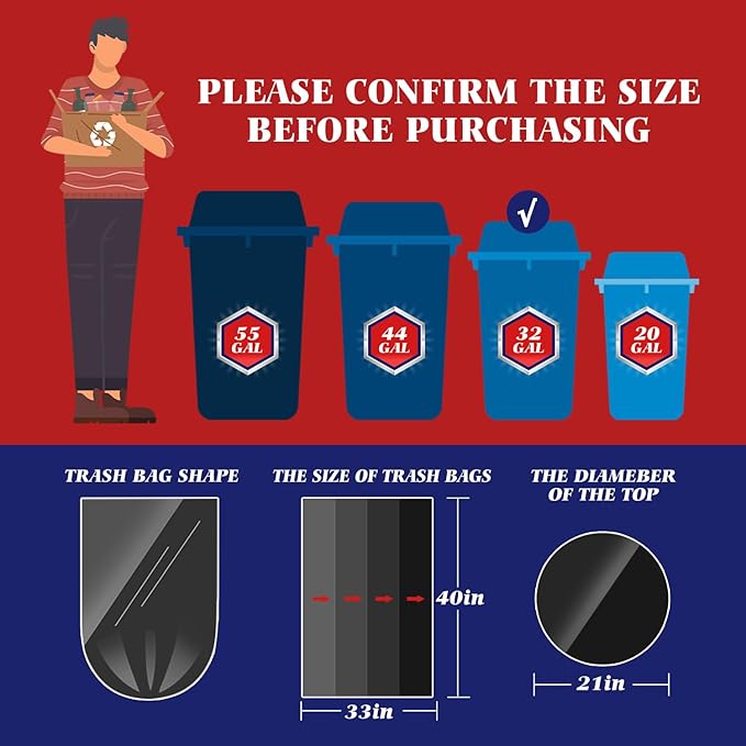 Teivio Trash Bags, 30-33 Gallon, - Image 2