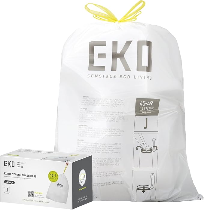 EKO 12.9 Gallon / 45-49 Liter, Extra-Strong Unscented Garbage Bags, by EKO