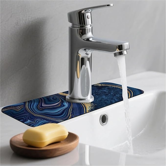 Kitchen Sink Splash Guard，Dark blue gold marble Faucet Mat Sink Gadgets-Super - Image 2