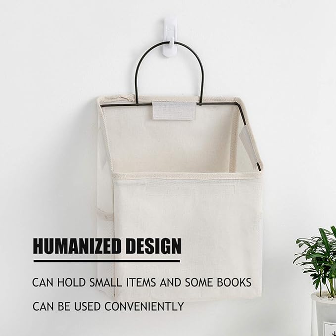 2 Pcs Wall-Hanging Storage Bags, Desktop Organizer Basket Cotton Linen Hanging - Image 6