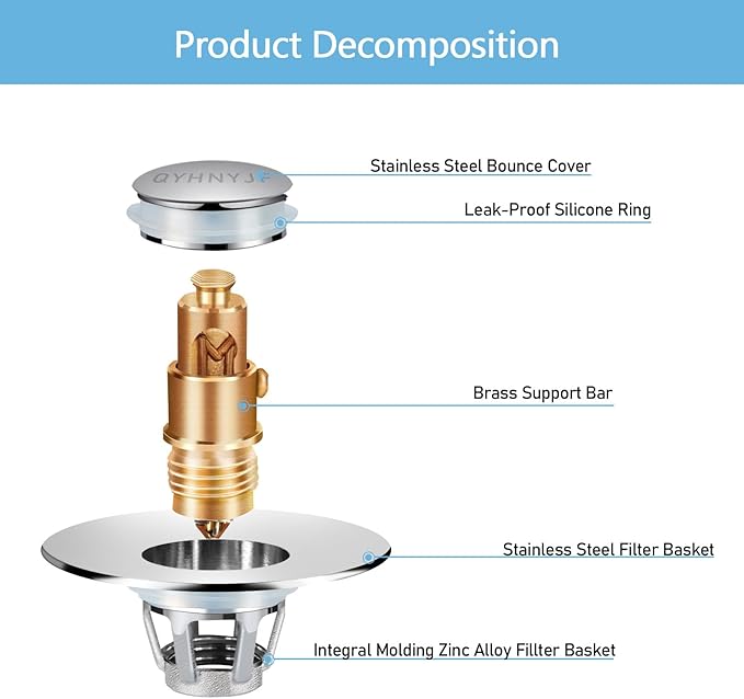 Bathroom Sink Stopper with Hair Catcher – Universal Pop-Up Drain Strainer - Image 3
