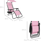 Best Choice Products Folding Zero Gravity Outdoor Recliner Patio Lounge Chair w/Adjustable Canopy Shade, Headrest, Side Accessory Tray, Textilene Mesh - Bubblegum Pink - Image 2