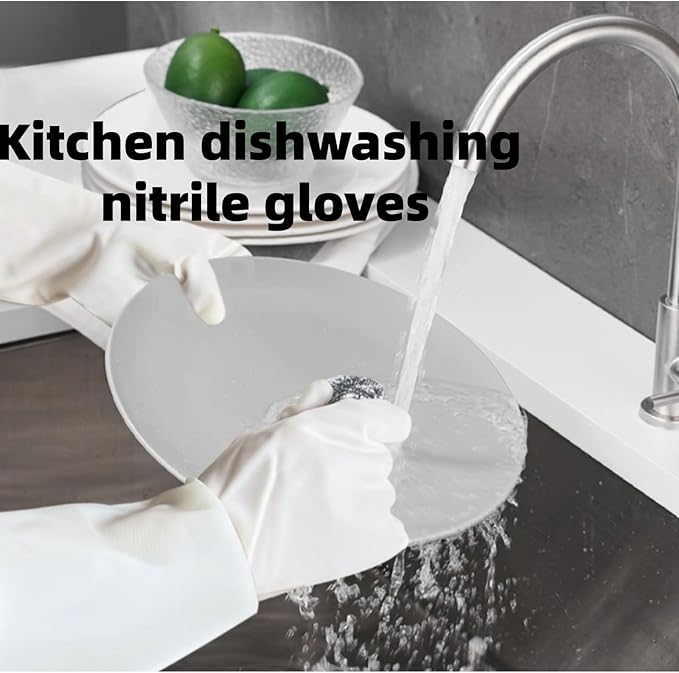 White Nitrile Rubber Gloves Large, Long Sleeve Thickened Reusable, 18inch - Image 7