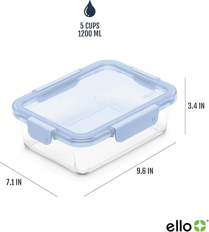Ello Color Lock 5 Cup 10PC, 5 Pack Glass Meal Prep Sets Leak-Proof Glass Food - Image 4