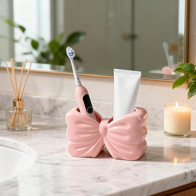 Bow Toothbrush Holder， 2-Slot Toothbrush and Toothpaste Holder Cute Toothbrush - Image 9