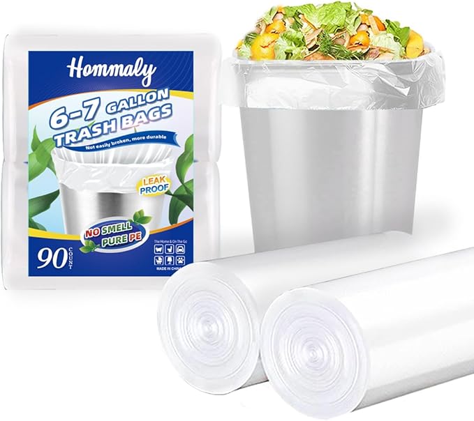 Hommaly 6-7 Gallon 90 pcs Small Clear Trash Bags Strong Clear Garbage Bags by HOMMALY