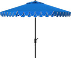 SAFAVIEH 9ft Outdoor Patio Umbrella, Round, Valance, Pacific Blue & White Trim, Auto Crank Tilt, UV Resistant for Deck, Backyard, Poolside (PAT8006P) by SAFAVIEH