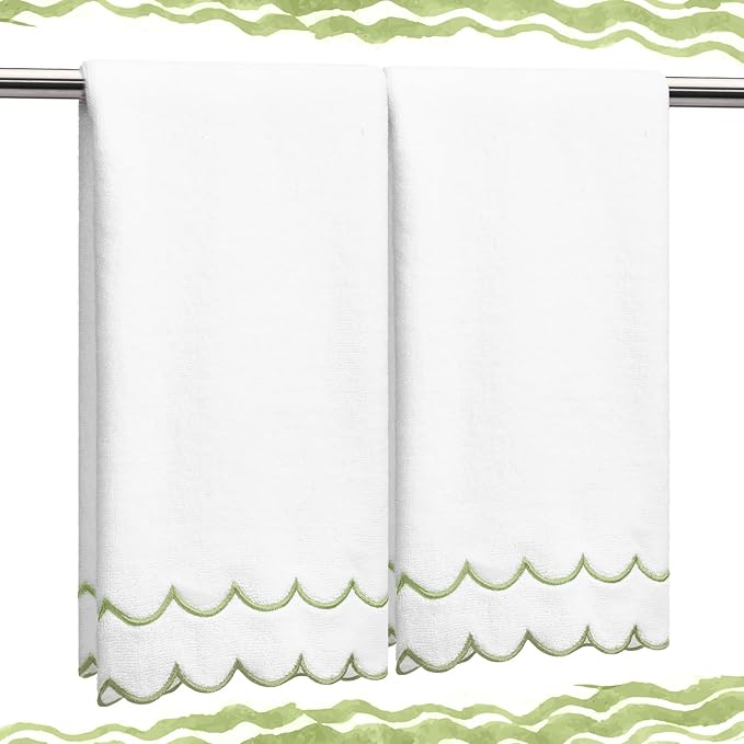 2 Pcs Scalloped Hand Towels 100% Cotton Fingertip Towels by Hahafelt