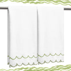 2 Pcs Scalloped Hand Towels 100% Cotton Fingertip Towels by Hahafelt