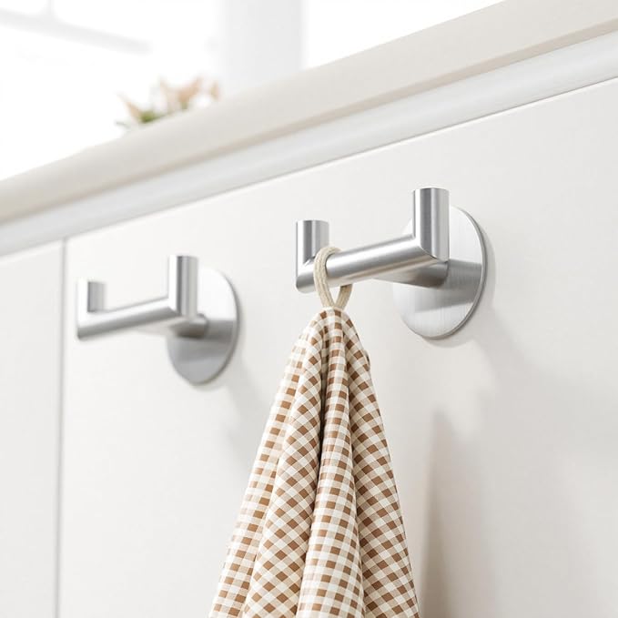2 Pack Brushed Nickel Bathroom Hooks - Image 2