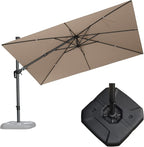 PURPLE LEAF 11.5' X 8.2' Tilting Patio Umbrella with Base Outdoor Cantilever Swivel Rectangle Umbrella Aluminum Offset Umbrella with 360-degree Rotation for Garden Deck Pool Patio Beige by PURPLELEAF