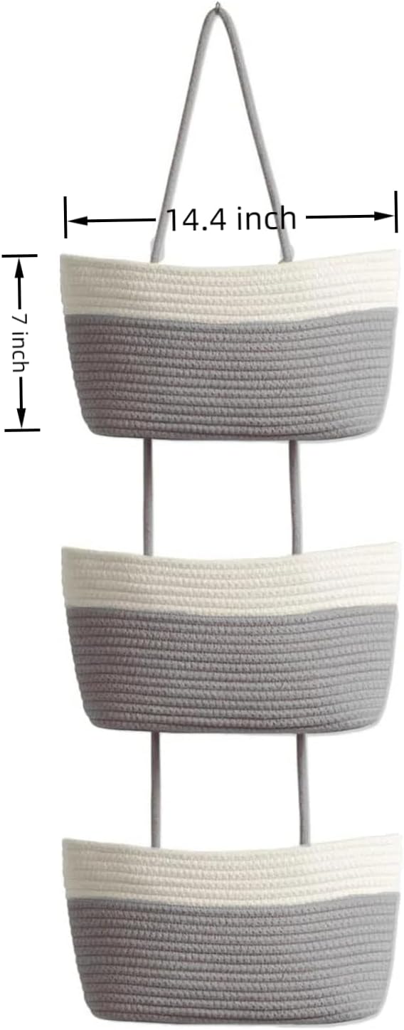 Hanging Baskets for Organizing, 3-Tier Woven Cotton Wall-Mounted Storage - Image 5