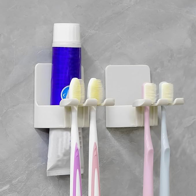 2 PCS Self-Adhesive Toothbrush Holders Wall Mounted, Water Proof Toothbrush Hook by LUEXBOX