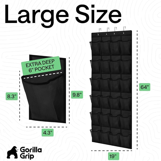 GORILLA GRIP Over the Door Shoe Organizer, 24 Extra Large Breathable Mesh - Image 7