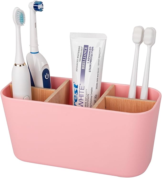 Toothbrush Holders for Bathrooms, Bamboo Tooth Brush Holder by Heagoale