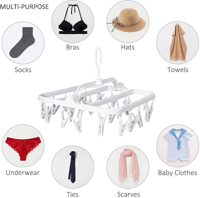 Foldable Clip Hangers with 26 Drying Clips, Underwear Hanger with Clips - Image 2