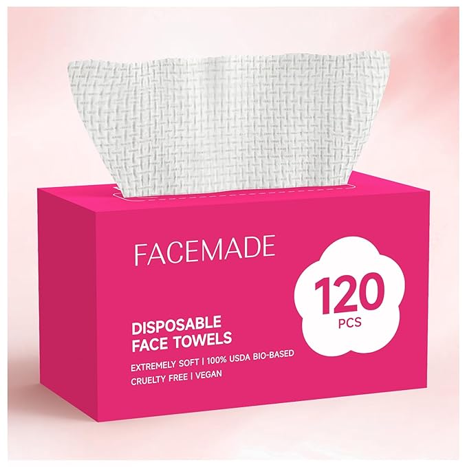 FACEMADE 120 Count Disposable Face Towels, 100% USDA Biobased Face Towelettes by FACEMADE