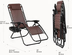 Nazhura Set of 2 Relaxing Recliners Patio Chairs Adjustable Steel Mesh Zero Gravity Lounge Chair Beach Chairs with Pillow and Cup Holder Khaki (Brown) - Image 3