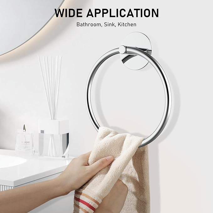 SetSail Adhesive Towel Holder for Bathroom Wall Stainless Steel Hand Towel Ring - Image 7