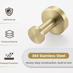 APLusee Brushed Gold Single Robe Wall Hook, 304 Stainless Steel Heavy Duty - Image 9